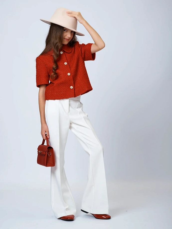 Жакет из твида с воротником и коротким рукавом в цвете: Красный Ole! Twice - фото 3