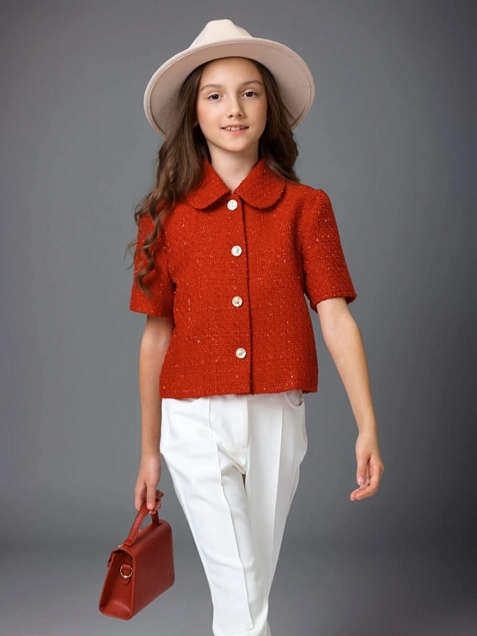 Жакет из твида с воротником и коротким рукавом в цвете: Красный Ole! Twice - фото 1