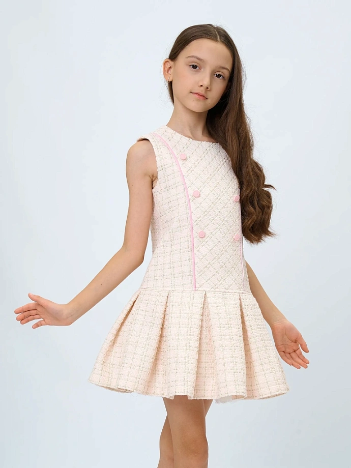 Платье А-силуэта из твида в цвете: Розовый Ole! Twice - фото 5