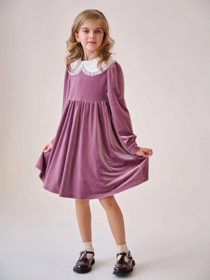 Платье бархатное со съемным воротником в цвете: Лиловый Ole! Twice - фото 8