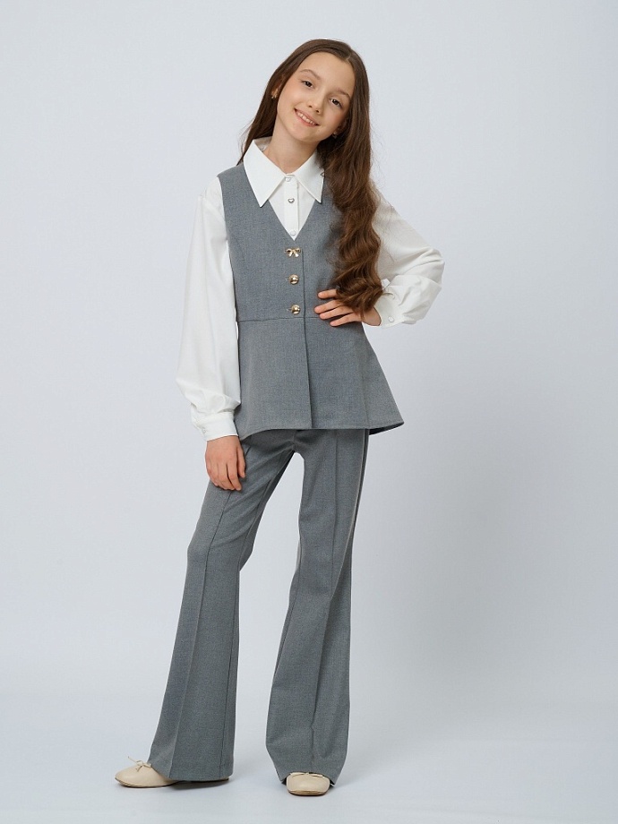 Жилет удлиненный с баской с шевроном в цвете: Серый Ole! Twice - фото 4