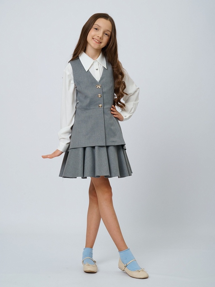 Жилет удлиненный с баской с шевроном в цвете: Серый Ole! Twice - фото 5