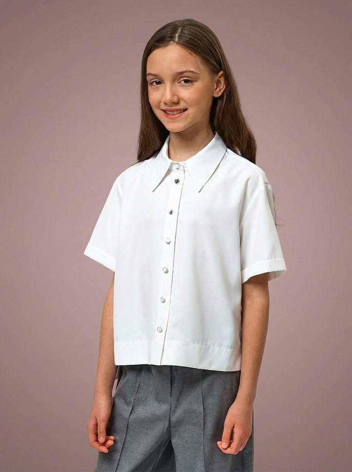 Рубашка укороченная с коротким рукавом из смесового хлопка в цвете: Белый Ole! Twice - фото 1