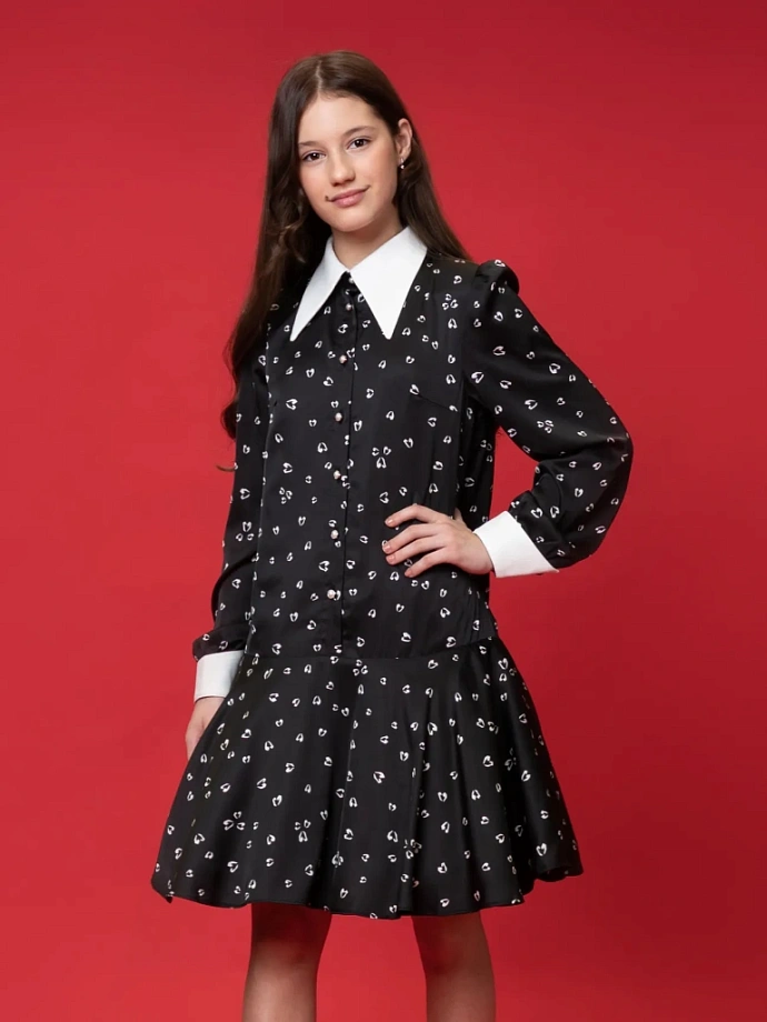 Платье со съемным воротником и манжетами в стиле Уэнсдэй в цвете: Черный Ole! Twice - фото 9