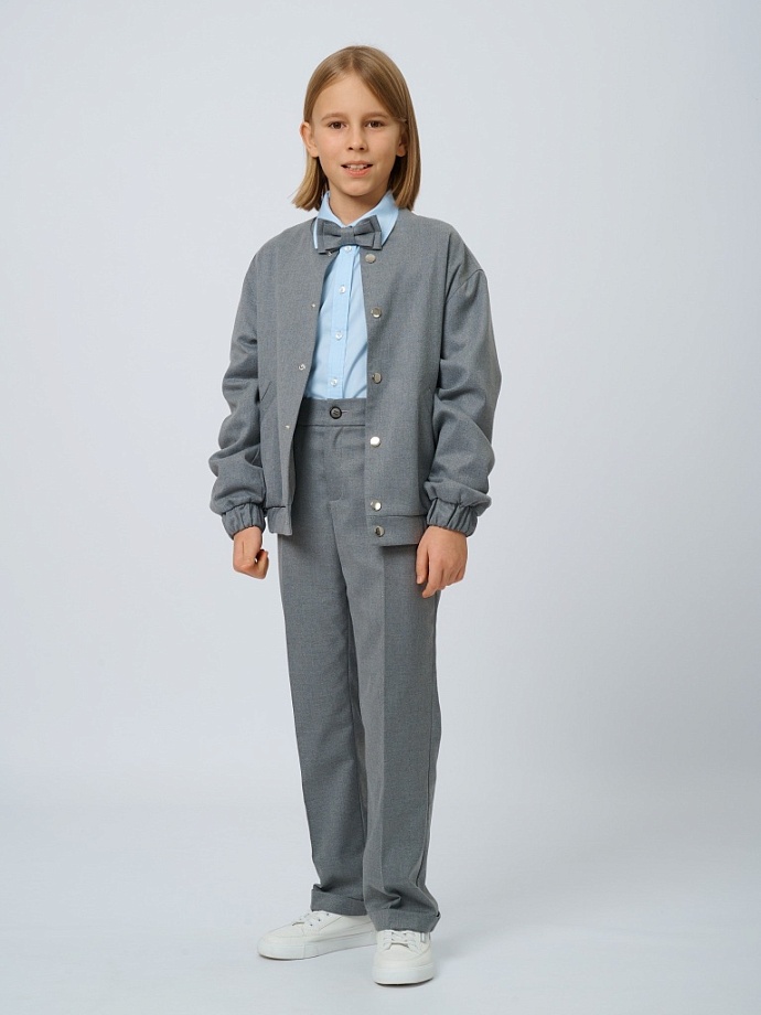 Бомбер из костюмной ткани на кнопках с шевроном в цвете: Серый Ole! Twice - фото 5