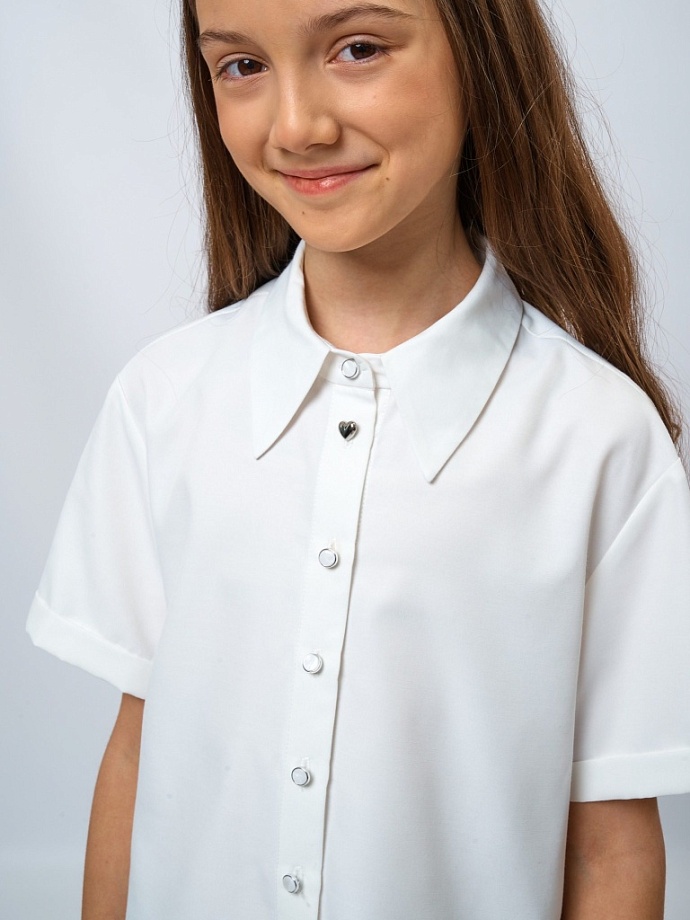 Рубашка укороченная с коротким рукавом из смесового хлопка в цвете: Белый Ole! Twice - фото 3