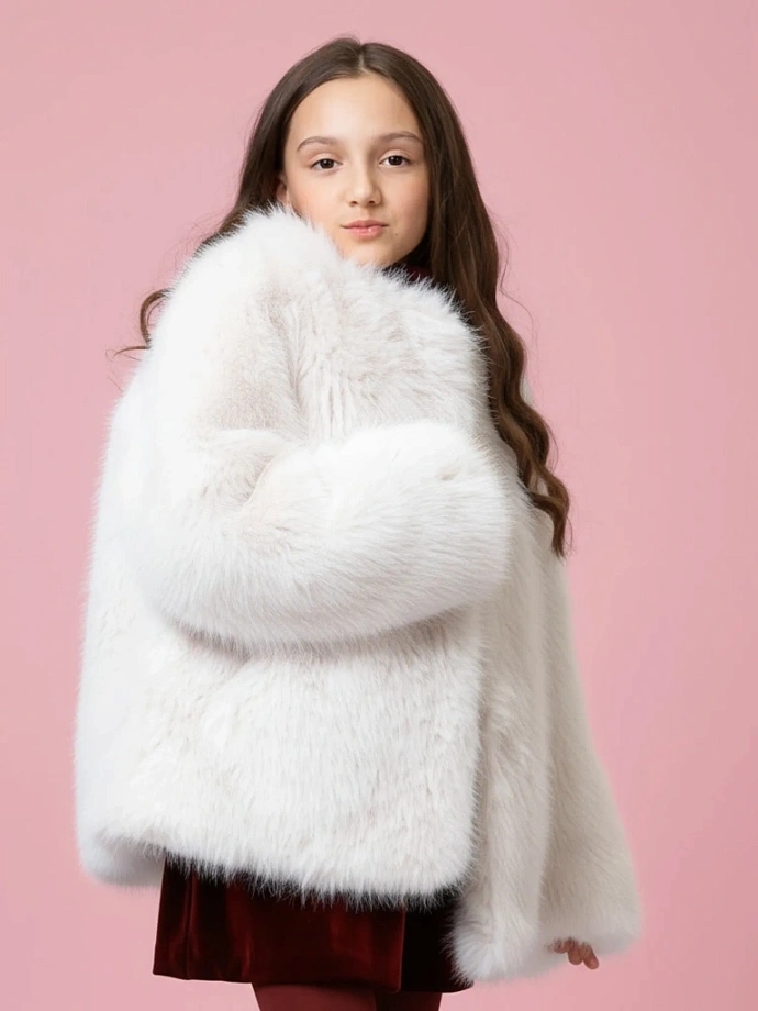 Меховое пальто укороченное с натуральным утеплителем в цвете: Молочный Ole! Twice - фото 8