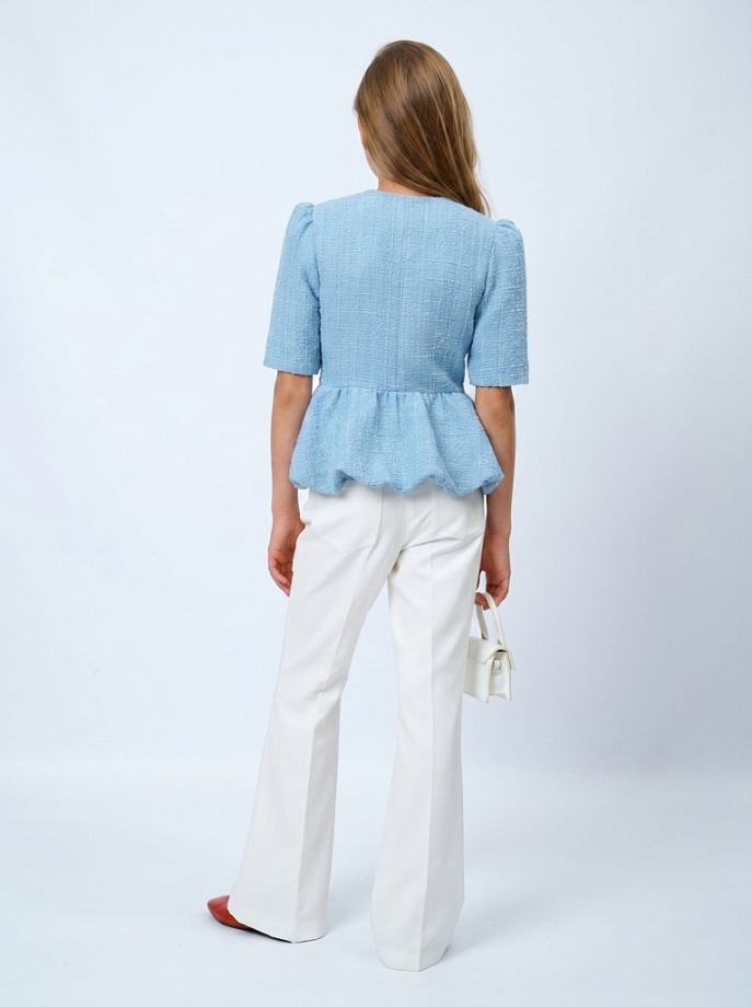 Жакет с баской из твида в цвете: Голубой Ole! Twice - фото 2