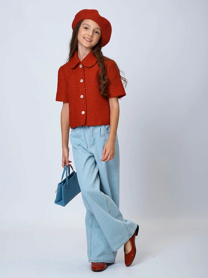 Жакет из твида с воротником и коротким рукавом в цвете: Красный Ole! Twice - фото 5