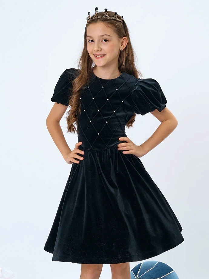 Платье из бархата с кристаллами в цвете: Черный Ole! Twice - фото 4