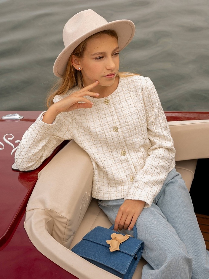 Жакет из твида с декоративными пуговицами в цвете: Молочный Ole! Twice - фото 1