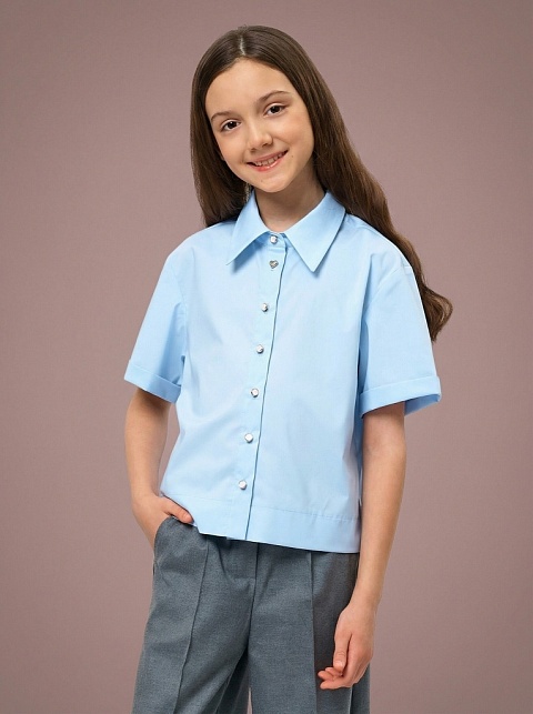 Рубашка укороченная с коротким рукавом из смесового хлопка