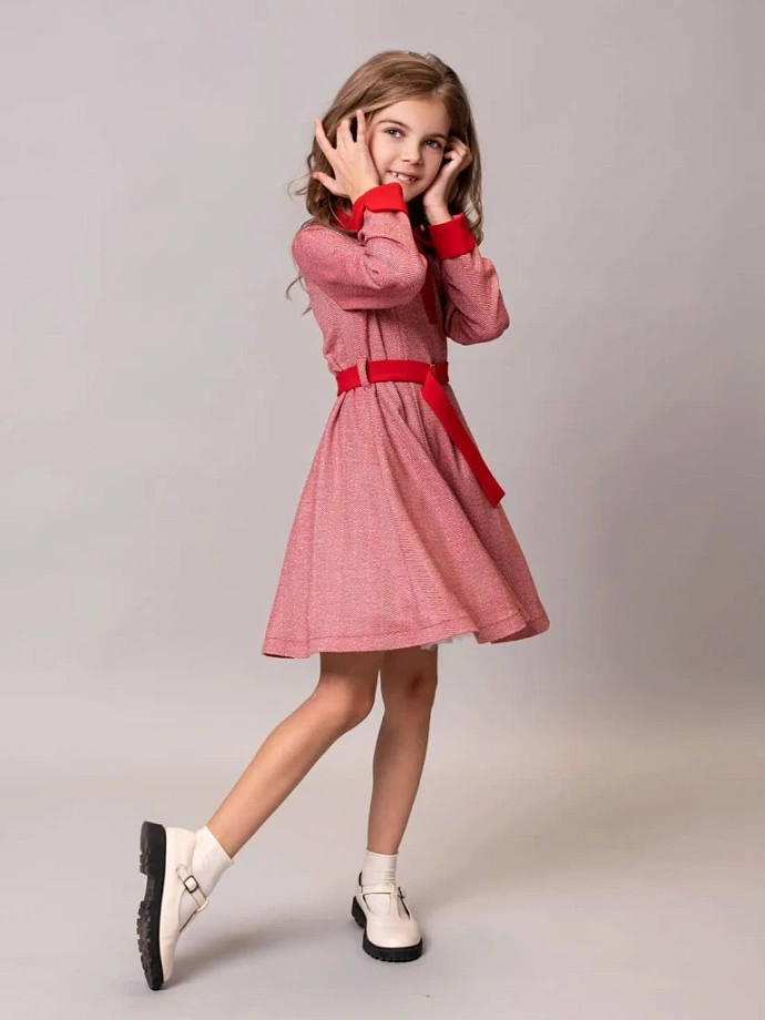 Платье с контрастным воротником и манжетами в цвете: Красный Ole! Twice - фото 6
