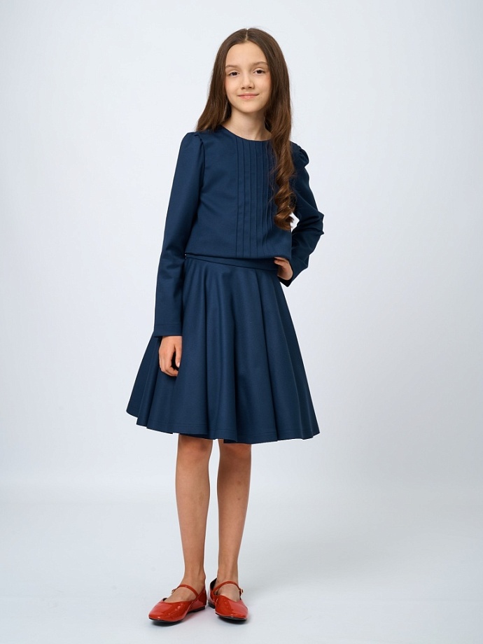 Комплект блуза со СЪЕМНОЙ  брошью из репса  и юбка-солнце в цвете: Синий Ole! Twice - фото 3