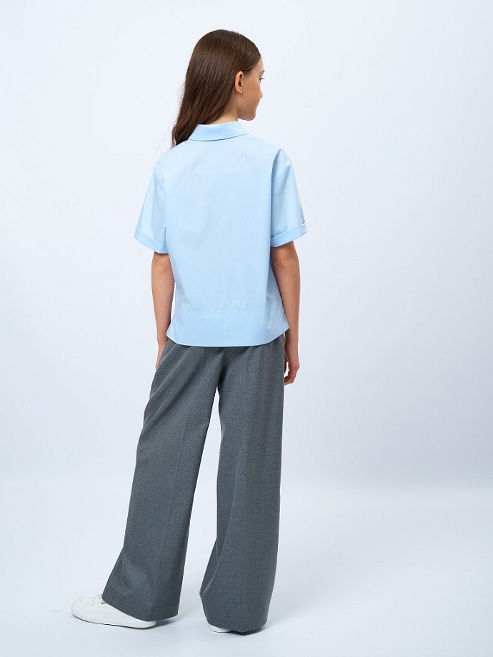 Рубашка укороченная с коротким рукавом из смесового хлопка в цвете: Голубой Ole! Twice - фото 2