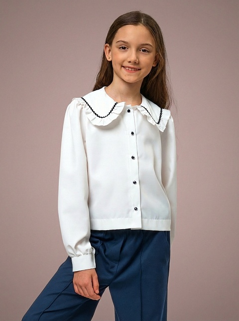 Блуза с контрастной отделкой из смесового хлопка