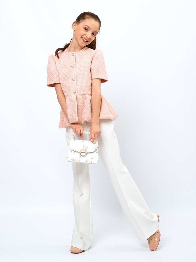 Жакет с баской из твида в цвете: Розовый Ole! Twice - фото 6