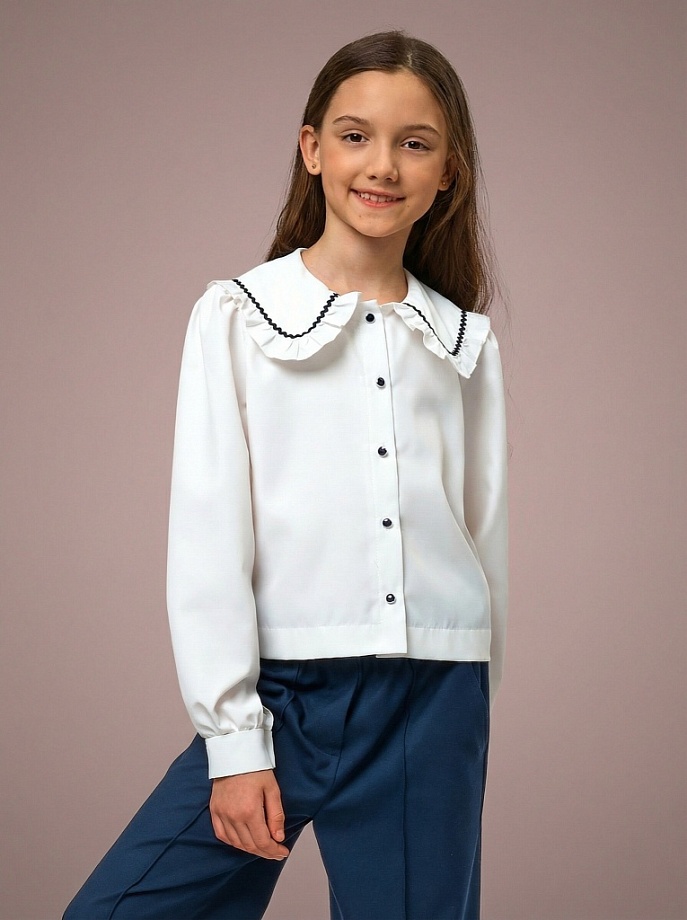 Блуза с контрастной отделкой из смесового хлопка в цвете: Белый Ole! Twice - фото 1