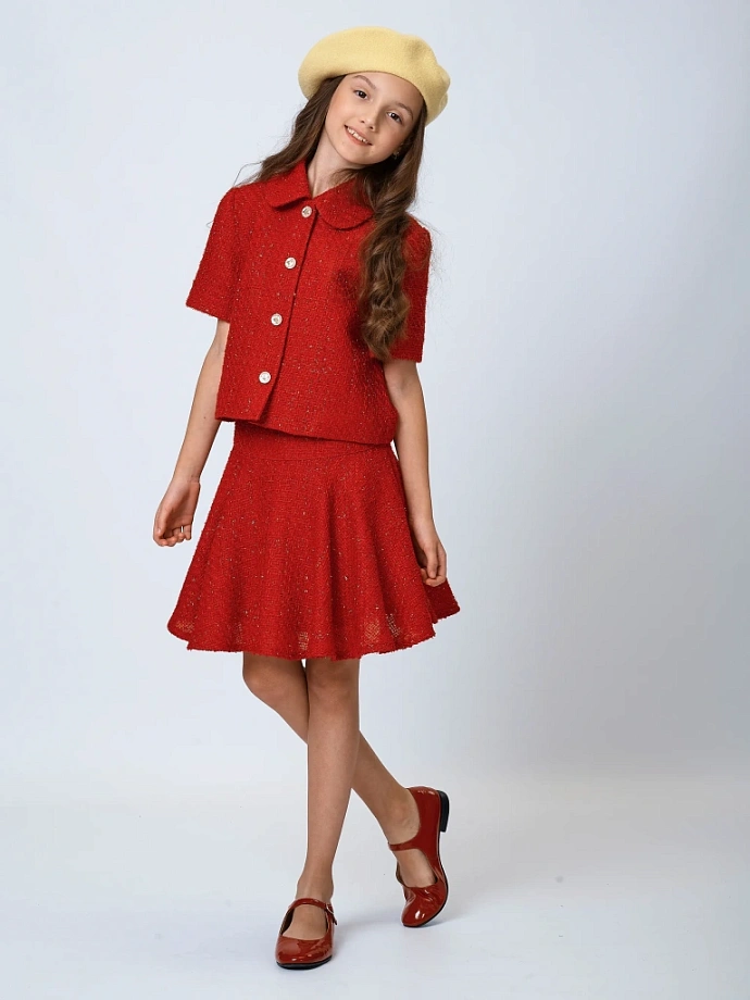 Жакет из твида с воротником и коротким рукавом в цвете: Красный Ole! Twice - фото 4