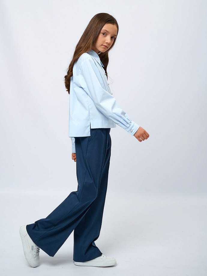 Рубашка укороченная из смесового хлопка в цвете: Голубой Ole! Twice - фото 3