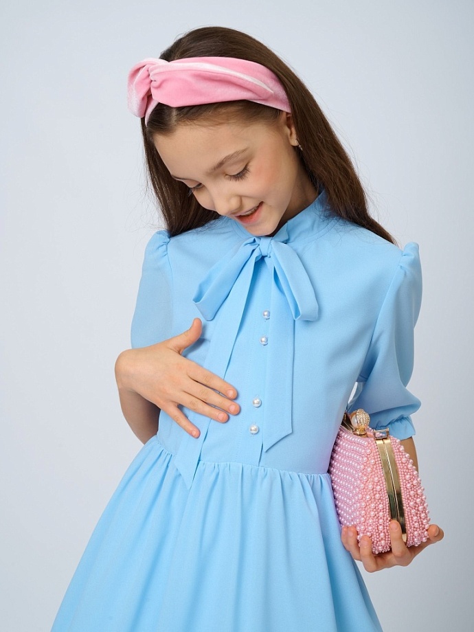 Платье с бантом в цвете: Голубой Ole! Twice - фото 2