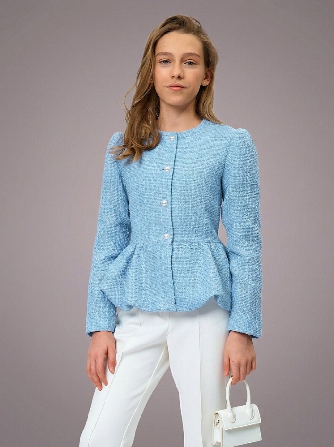 Жакет с баской из твида с длинным рукавом в цвете: Голубой Ole! Twice - фото 1