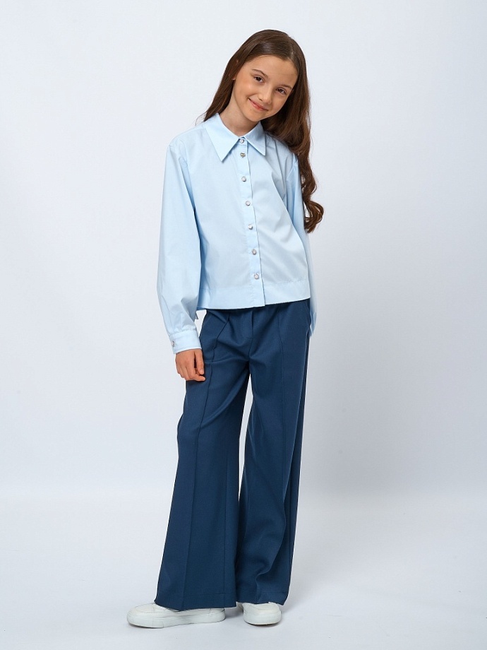 Рубашка укороченная из смесового хлопка в цвете: Голубой Ole! Twice - фото 6