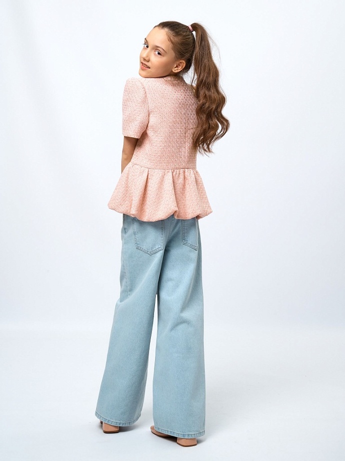 Жакет с баской из твида в цвете: Розовый Ole! Twice - фото 2