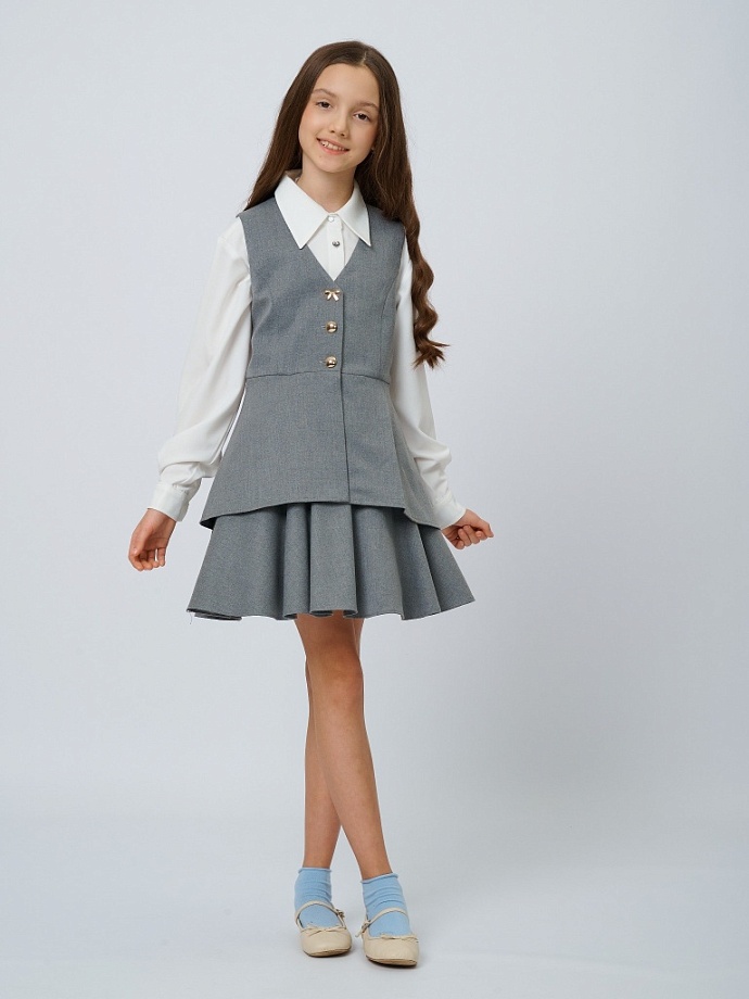 Жилет удлиненный с баской с шевроном в цвете: Серый Ole! Twice - фото 3