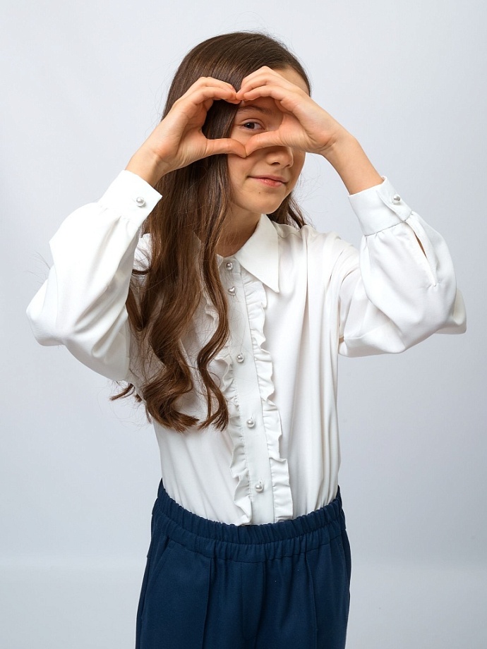 Блуза с оборкой по планке из смесового хлопка в цвете: Белый Ole! Twice - фото 3