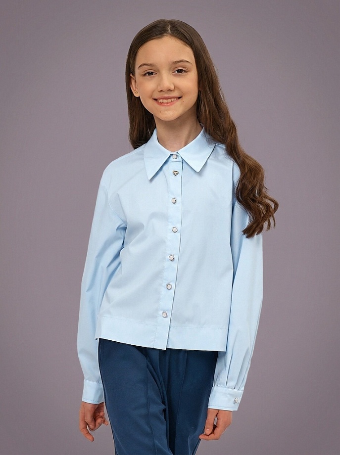 Рубашка укороченная из смесового хлопка в цвете: Голубой Ole! Twice - фото 1