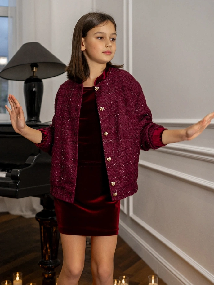 Бомбер из твида в цвете: Бордовый Ole! Twice - фото 1