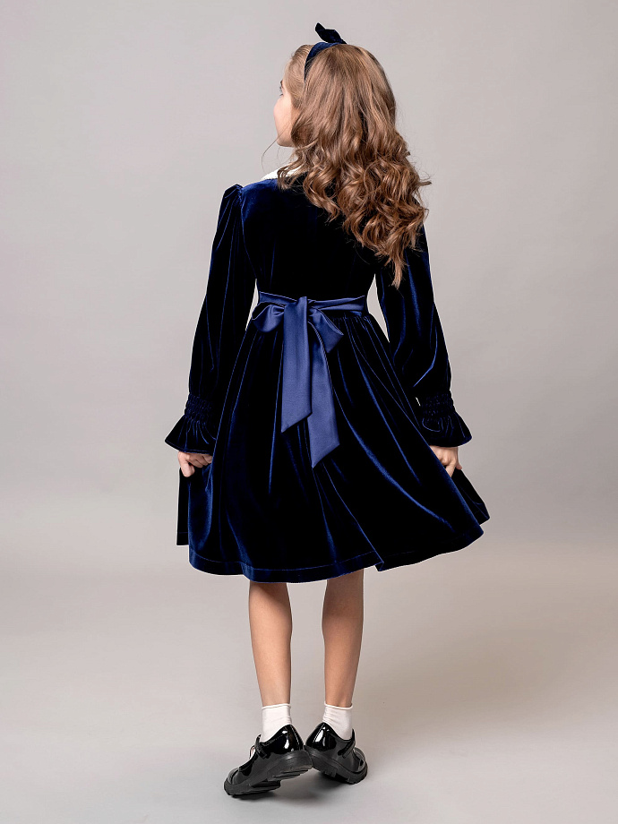 Платье бархатное со съемным воротником из бисера в цвете: Синий Ole! Twice - фото 3