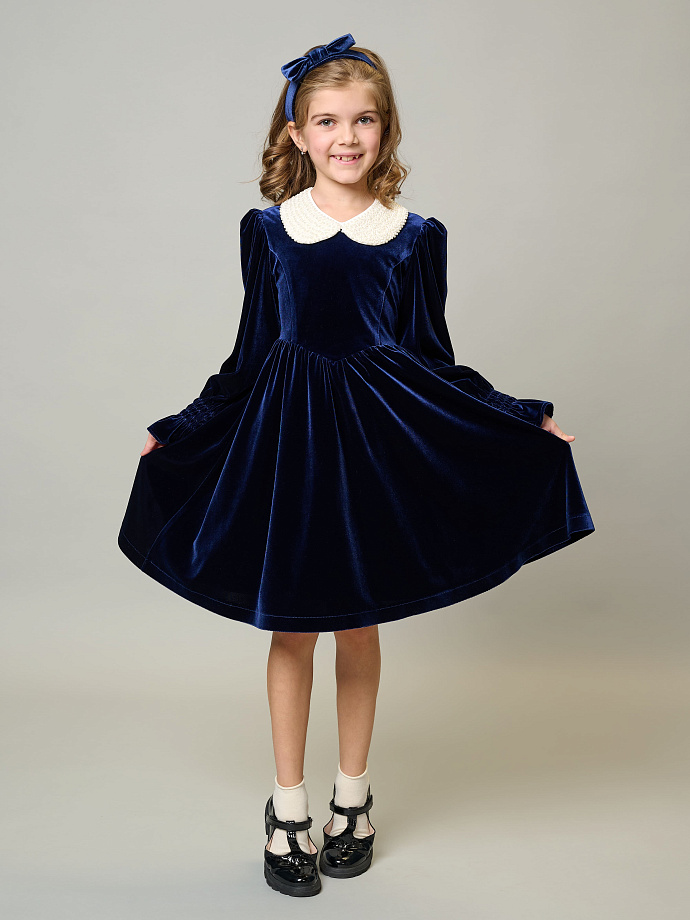 Платье бархатное со съемным воротником из бисера в цвете: Синий Ole! Twice - фото 2