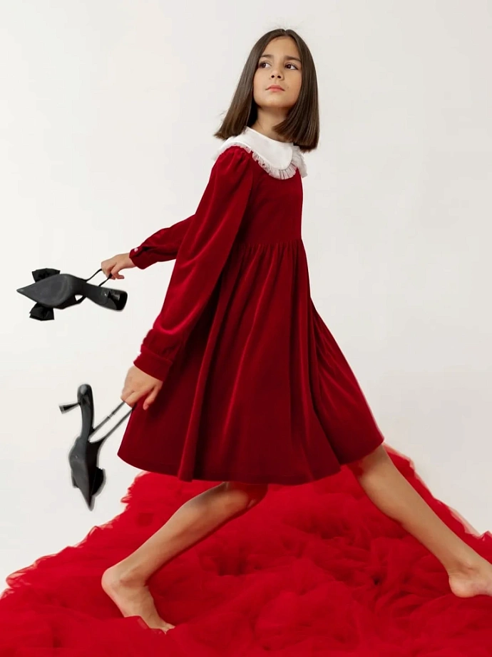 Платье бархатное со съемным воротником в цвете: Красный Ole! Twice - фото 5