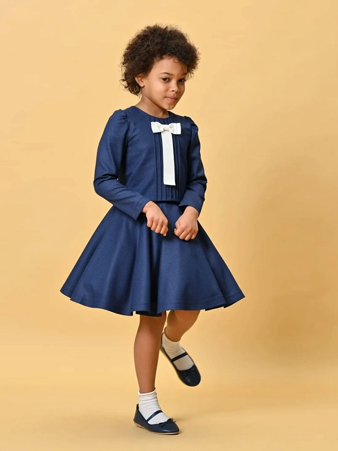 Комплект блуза со СЪЕМНОЙ  брошью из репса  и юбка-солнце в цвете: Синий Ole! Twice - фото 6