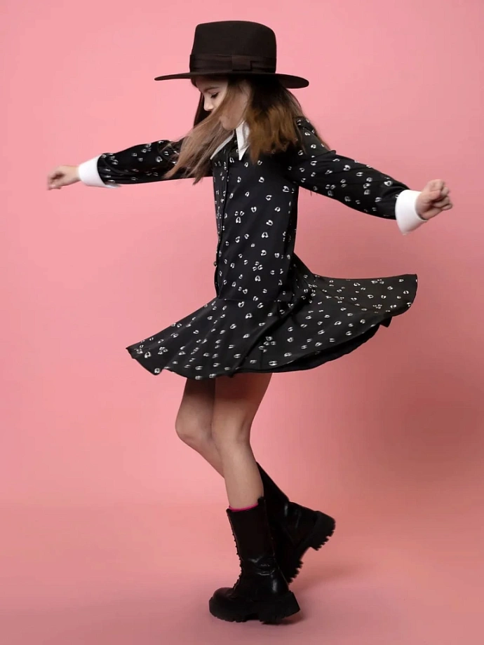 Платье со съемным воротником и манжетами в стиле Уэнсдэй в цвете: Черный Ole! Twice - фото 3