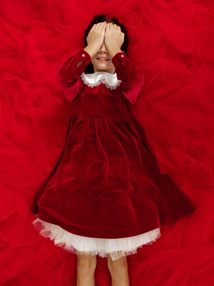Платье бархатное со съемным воротником в цвете: Красный Ole! Twice - фото 4