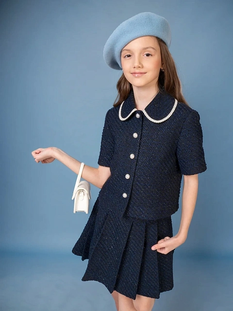 Жакет из твида с воротником и коротким рукавом