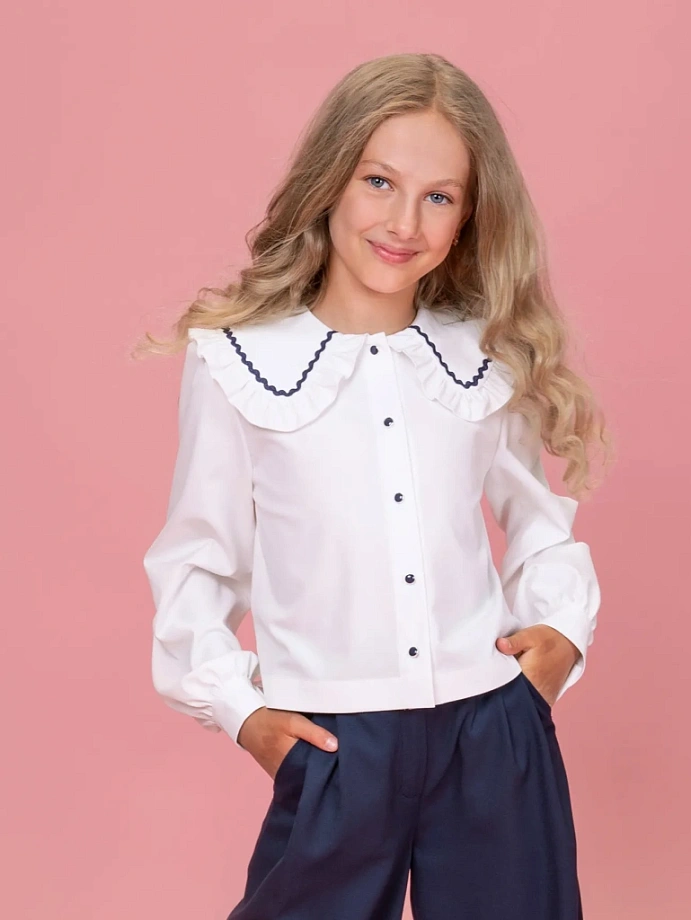Блуза укороченная с контрастной отделкой в цвете: Белый Ole! Twice - фото 5