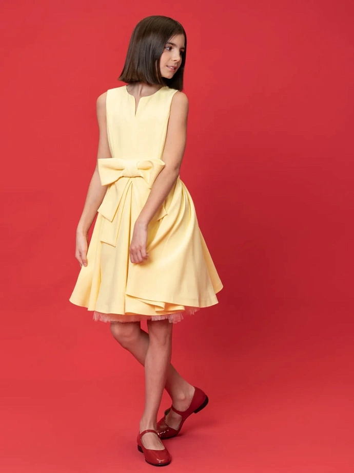 Платье с бантом и пышной юбкой в цвете: Желтый Ole! Twice - фото 3