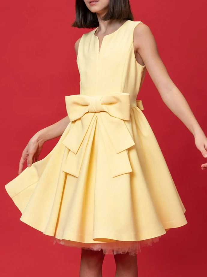 Платье с бантом и пышной юбкой в цвете: Желтый Ole! Twice - фото 2